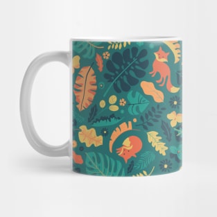 Foxes in a Colorful Jungle With Flowers -  Full Pattern Mug